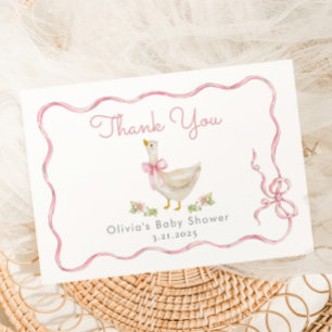 Kleine Gans Rosa Schleife Baby Mädchen Dusche Dankeskarte