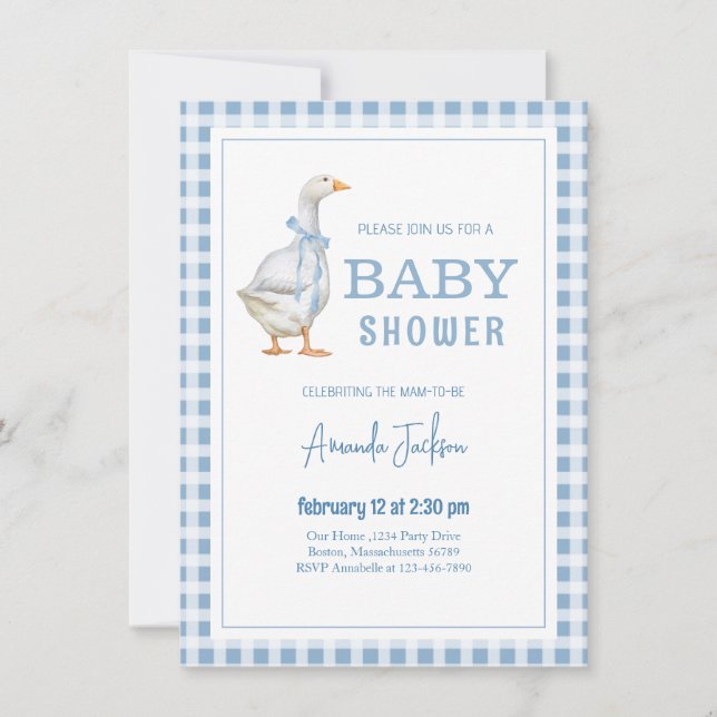 Kleine Gänse Blue Baby Dusche Einladung (Vorderseite)