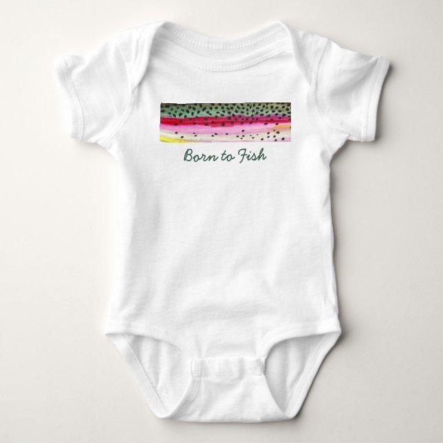 Kleine "Geboren zu Fisch" Regenbogenforelle Fische Baby Strampler (Vorderseite)