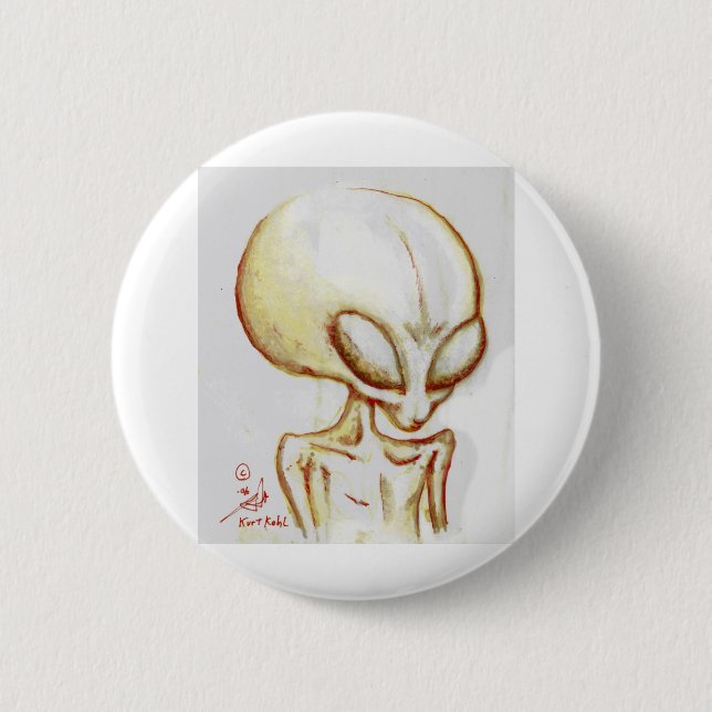 Kleine gelbe alienform - ich bin Nr. vier Button (Vorderseite)