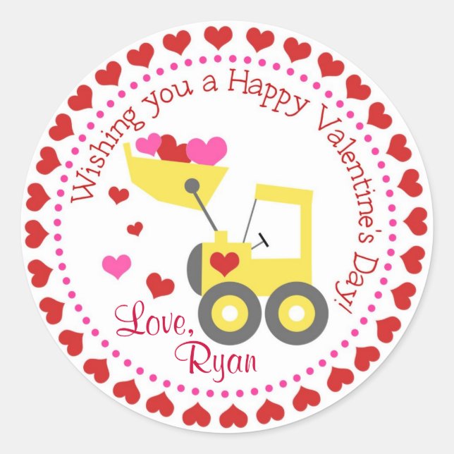 Kleine Gelbe Dump Truck Valentine's Day Stickers (Vorderseite)