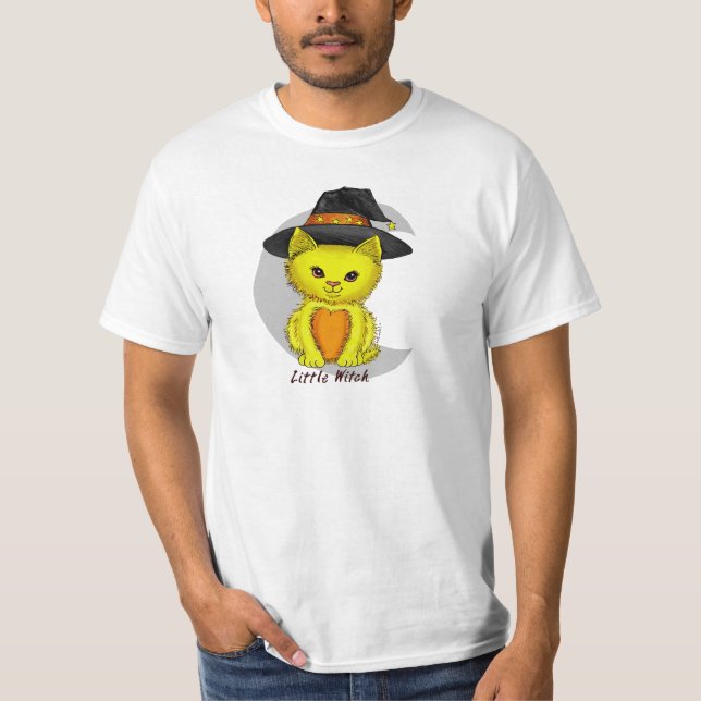 Kleine Gelbe Katze Zierhexe T - Shirt (Vorderseite)