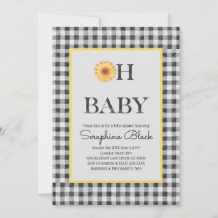 Kleine gelbe und schwarze Sommer-Picnic-Babydusche Einladung