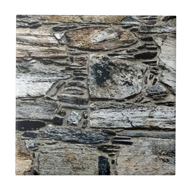 Kleine, gemusterte Keramik-Tile - grau, braun Fliese (Vorderseite)