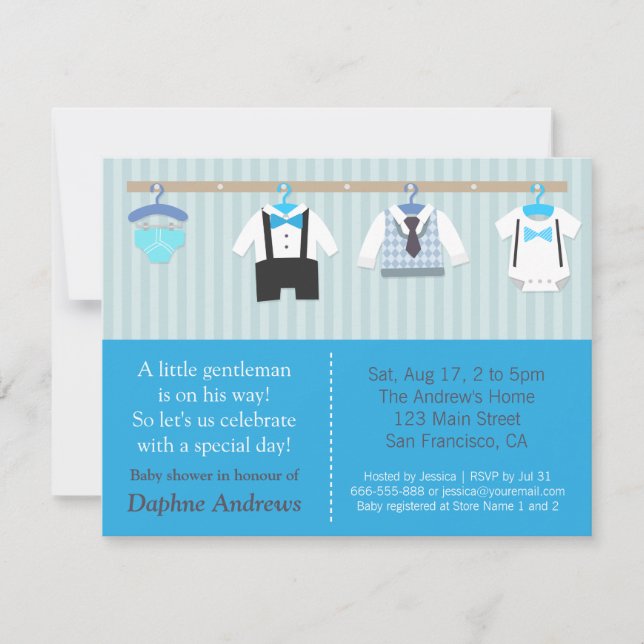 Kleine Gentleman Baby Boy Shower Einladungen (Vorderseite)