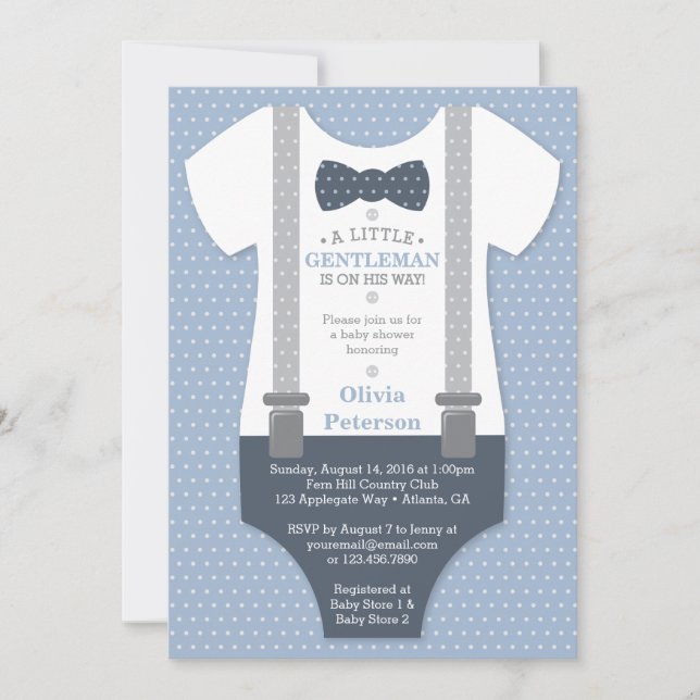 Kleine Gentleman Baby Dusche Einladung, blau, grau Einladung (Vorderseite)