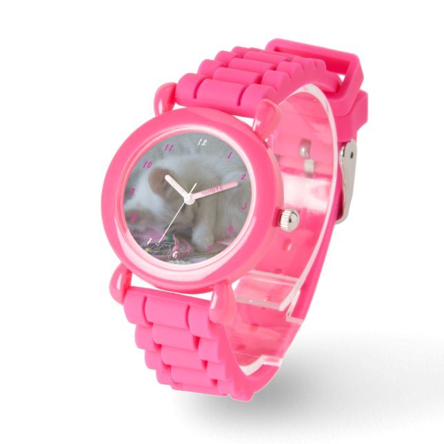 Kleine Girl Kitty Pink Silicone Strap Watch Armbanduhr (Winkel)