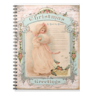 Kleine Girl Pastel Christimas Vintag Stil Rosa Notizblock