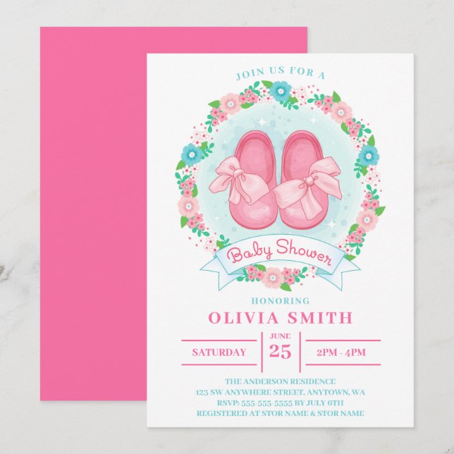 Kleine Girl Shows Kinderdusche mit Bow und Blume Einladung (Vorne/Hinten)