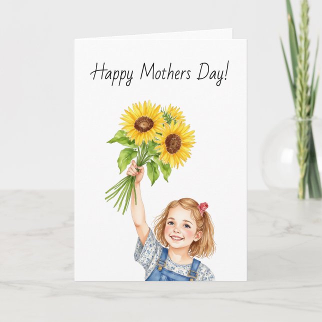 Kleine Girl Sonnenblume Wasserfarbe Dankeskarte (Vorderseite)