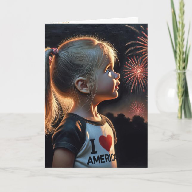Kleine Girl Watching Holiday Feuerwerk Karte (Vorderseite)