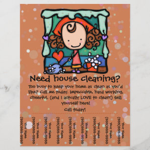 Kleine Girlie bewirbt ihr Hausreinigungsunternehme Flyer