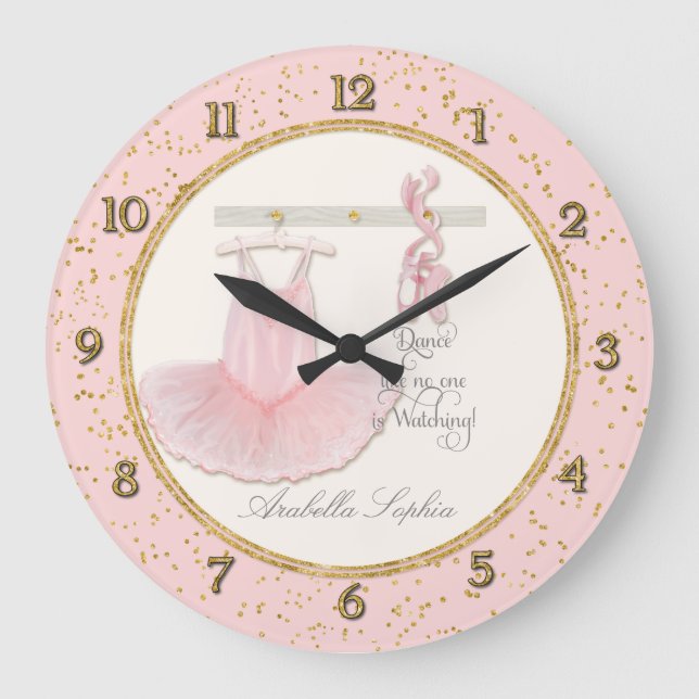 Kleine Girls Ballerina Tanzraum Dekoration Große Wanduhr (Vorderseite)