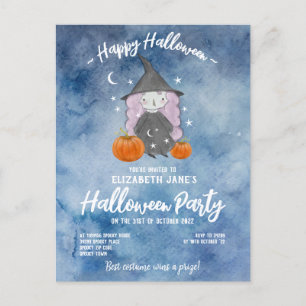 Kleine Girls Wasserfarbe Halloween-Party laden ein Postkarte