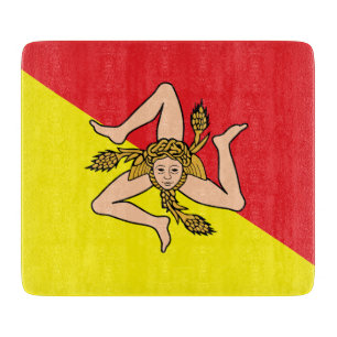 Kleine Glasschneidplatte mit der Flagge Siziliens Schneidebrett
