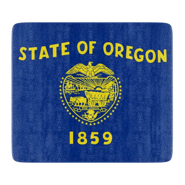 Kleine Glasschneidplatte mit Oregon-Flagge Schneidebrett (Vorderseite)