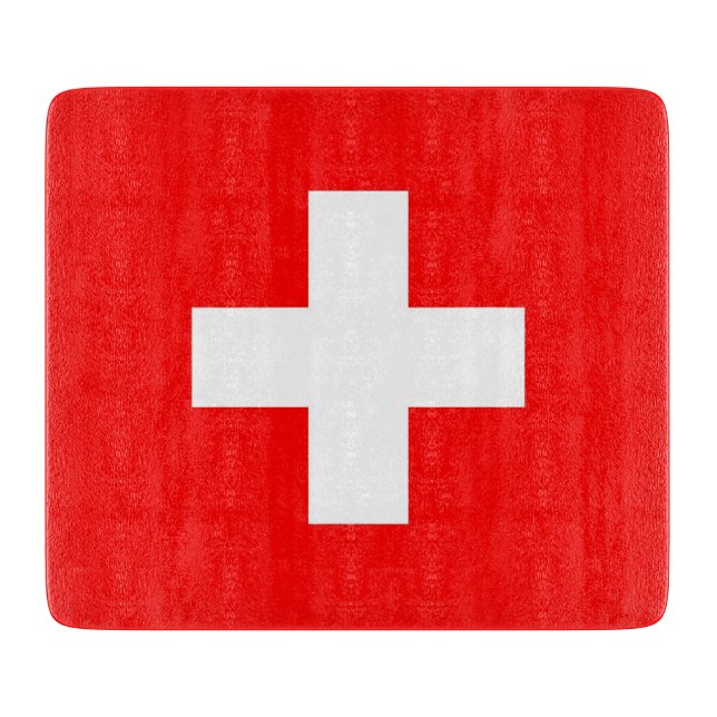 Kleine Glasschneidplatte mit Schweizer Flagge Schneidebrett (Vorderseite)