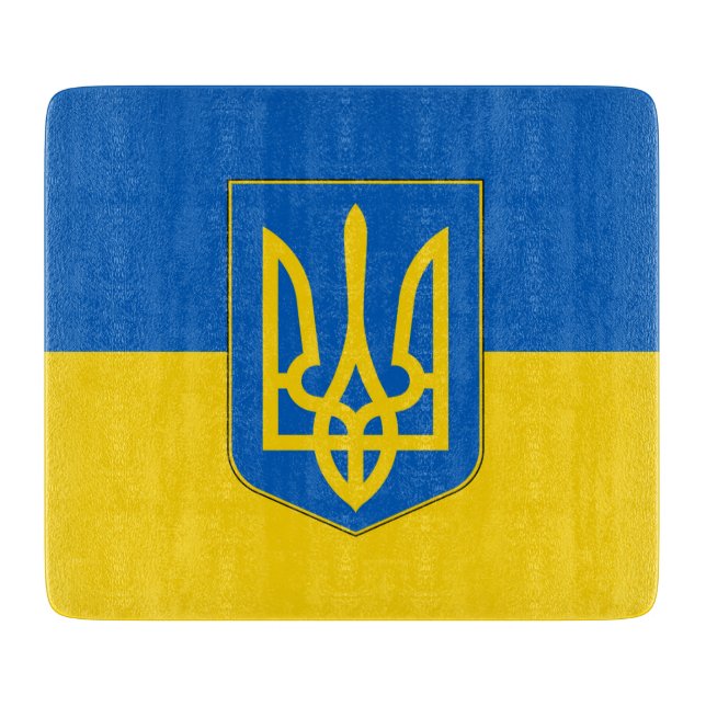 Kleine Glasschneidplatte mit ukrainischer Flagge Schneidebrett (Vorderseite)