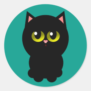 Kleine glückliche schwarze Katze Runder Aufkleber