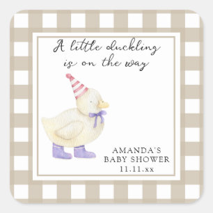 Kleine Glücksente Baby Shower Quadratischer Aufkleber