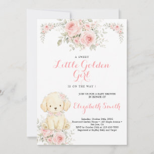 Kleine goldene Mädchen-Baby-Party Golden Retriev Einladung