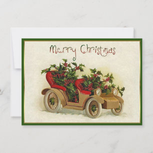 Kleine goldene Vintage-Auto-Weihnachten Mitteilungskarte