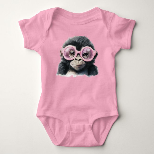 Kleine Gorilla mit rosa Brille Baby Strampler (Vorderseite)