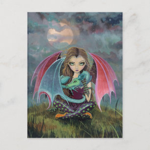 Kleine gothische Fee und Drachen-Fantasy-Kunst Postkarte