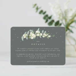 Kleine grüne Snowberry+Eukalyptus Hochzeitdetails Begleitkarte