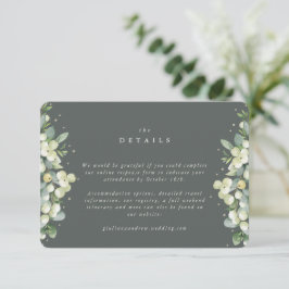 Kleine grüne Snowberry+Eukalyptus Hochzeitdetails Begleitkarte