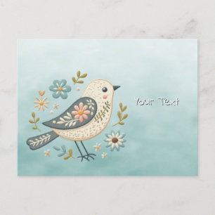 Kleine grüne Vogel-Blumen-Postkarte Postkarte