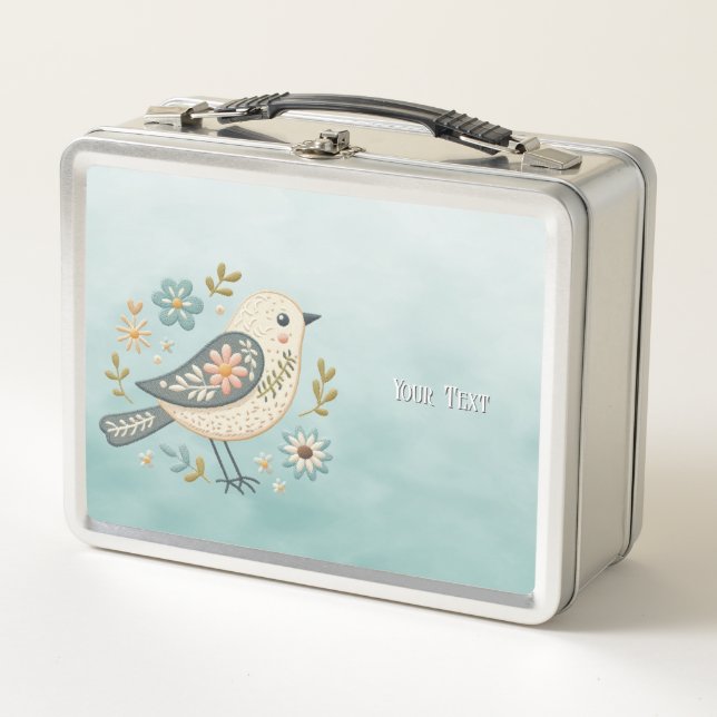 Kleine grüne Vogelfloralen-Metal-Lunch Box Metall Brotdose (Vorderseite)
