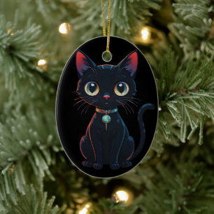 Kleine gruselige schwarze Katze Keramik Ornament