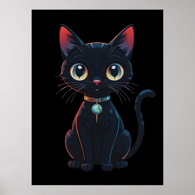 Kleine gruselige schwarze Katze Poster (Vorne)