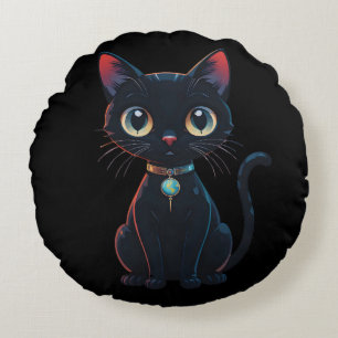 Kleine gruselige schwarze Katze Rundes Kissen