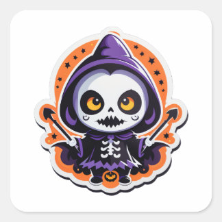 Kleine Halloween-Hexe Quadratischer Aufkleber