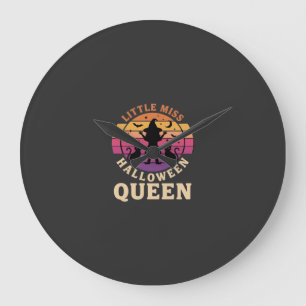 Kleine Halloween-Königin Hexenkatze Design_1 Große Wanduhr