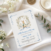 Kleine Häschen-Babyshower-Einladung | Blaues Band 