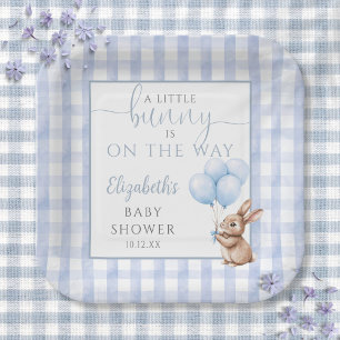 Kleine Häschen Blaue Luftballons Junge Baby-Party Pappteller