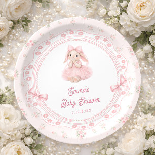 Kleine Häschen Floral Blush Rosa Babyparty Pappteller