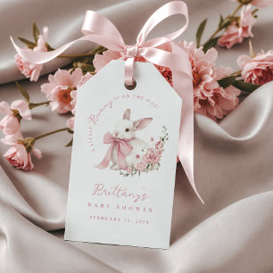 Kleine Häschen Rosa Schleife Baby-Party Geschenkanhänger