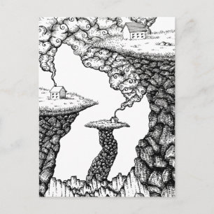 Kleine Häuser auf felsigen Klippen Illustration Postkarte