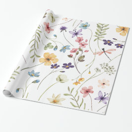 Kleine helle Wildblumen Wasserfarbe Geburtstag Geschenkpapier