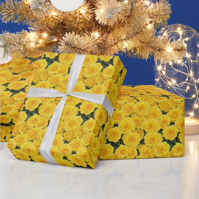 Kleine, hellgelbe Rosen Geschenkpapier (Feiertage)