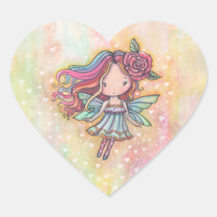 Kleine Herz Fae Feen Fantasy Illustration Herz-Aufkleber