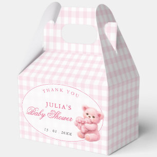 Kleine Herz-Rosa-Gingham-Teddybär-Baby-Party Geschenkschachtel