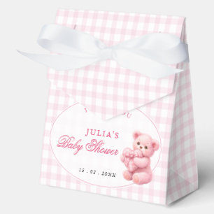 Kleine Herz-Rosa-Gingham-Teddybär-Baby-Party Geschenkschachtel