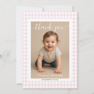 Kleine Herz-Rosa-Gingham-Teddybär-Baby-Party Mitteilungskarte