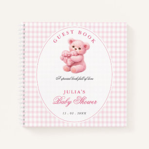 Kleine Herz-Rosa-Gingham-Teddybär-Baby-Party Notizbuch