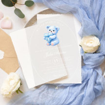 Kleine Herzen Blau Gingham Teddy Bär Baby Shower